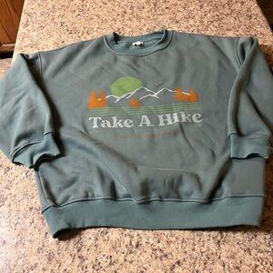 LE LIS Green Take A Hike HIKING Graphic oversized Sweater SWEATSHIRT